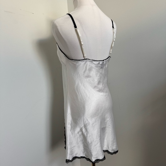 Vintage Silver Satin Slip Dress Black Lace Trim Whimsigoth Coquette Lingerie M - Picture 6 of 10